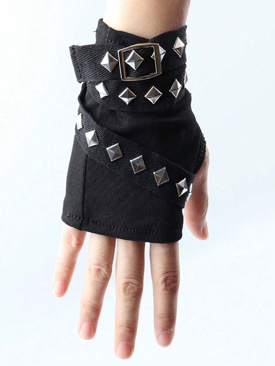 1 đôi găng tay hở ngón thiết kế hình chữ thập thời trang, ống tay ngắn phong cách Punk Goth, phụ kiện ngoài trời mang hơi hướng đường phố, thích hợp cho lễ hội, cắm trại. - Nhiều màu - Xem 1