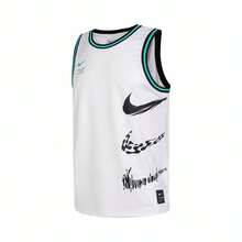Nike Striped Color-Blocked Logo Print Mesh Lightweight And Comfortable Basketball Vest, Men's, White. - White - View 6
