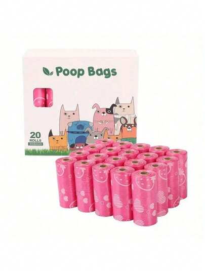 180/120/90/60/45/15pcs Pet Poop Bags, Light Strawberry Scent, Thick Dog Waste Bags For Outdoor, Leak-Proof Cat & Dog Litter Bags, Cleaning Trash Bags