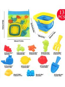 儿童沙滩玩具套装，沙滩玩具收纳袋，沙滩游戏工具，铲子，沙桶，完美的夏季礼物，圣诞节，万圣节礼物 - 彩色 - 查看 3