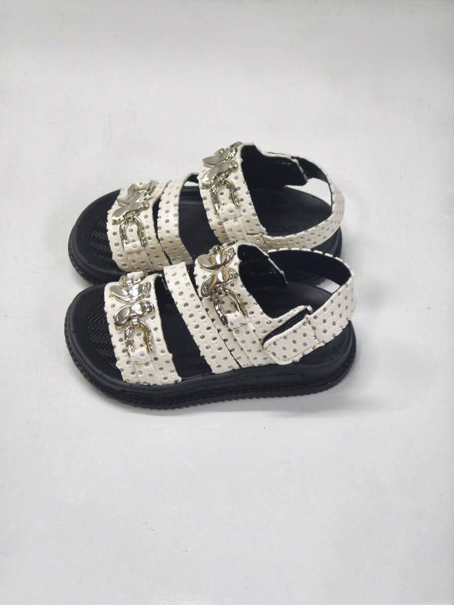 Sandalias de bebé con hebilla de metal con diseño de mariposa, zapatos planos de playa con cierre de gancho y bucle, para verano - Beis - Ver 1