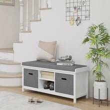 Shoe Storage Bench With Cushion Seat - White/Grey - White - View 3