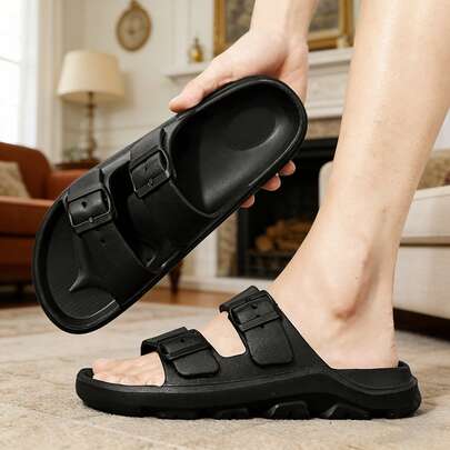 夏季男士运动户外凉鞋，时尚拖鞋，情侣拖鞋，防滑沙滩花园平底凉鞋，黑色拖鞋，男士户外人字拖，休闲软底舒适拖鞋，男士室内拖鞋，浴室防滑凉鞋，室内外皆宜，绑带拖鞋，尺码 39-46，节日礼物（不对称图案）