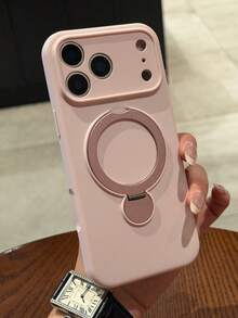 1pc 360 Rotation Ring Holder Magnetic Liquid Silicone Phone Case Compatible With IPhone 17 Pro Max 17 Pro Air 16 15 14 13 Pro Max Wireless Charge - Pink - View 1