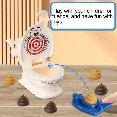 Funny Toilet Toss Shooting Game Toy Set - Absurd Poop Launcher Party Game For April Fools, Includes Toilet Target, 2 Launchers And 6 Soft Ammo, Interactive Stress Relief Toy, Great Gift For Christmas, Halloween And Family Gatherings