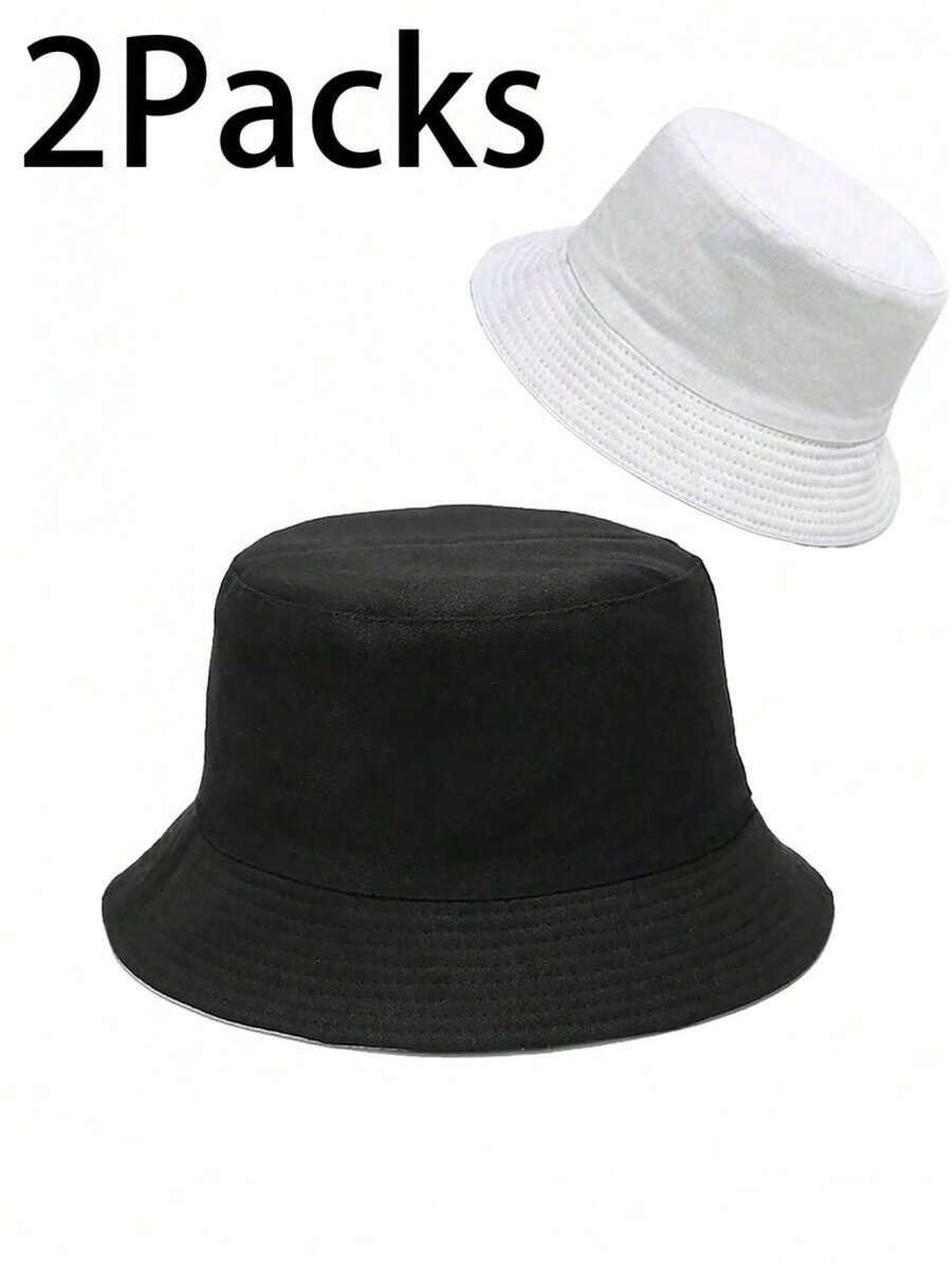 2pcs Unisex Bucket Hat, Beach Sun Hat, Fishing Hat, Suitable For Men, Women, Teens, UPF 50, Foldable, Summer Travel Beach Sun Hat, Reversible - Multicolor - View 1