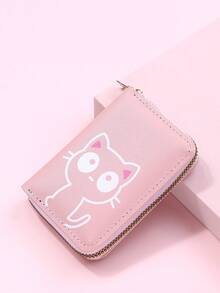Cute Cartoon Cat Coin Purse/Card Holder - Pink - View 1