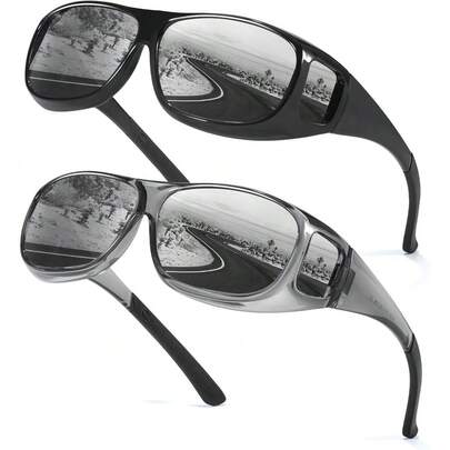 2 Pack Over Glasses Sunglasses For Men Polarised UV400 Protection For Driving, Fishing & Outdoor Activities