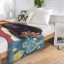 1pc Billie Fleece Blanket Eilish Bed Sofa Throw Birthday Decoration Fans Gift Hip-Hop Blanket All Season Warm Ultra Soft Casual Throw Blanket For Bedding Couch Bed Sofa Dorm - 黑與白 - 查看 6