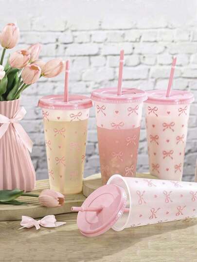 1 Reusable And Adorable Pink Bow Plastic Cup With A Lid And Straw, Transparent. The Plastic Cup Is Suitable For Iced Coffee, Water, Juice, Soda, And Is Perfect For Beach, Wedding, Birthday, Festival, Christmas, Halloween, Party, Office, Pool, Event, Date, Outdoor Activities, Sports Water Bottle, And Is Suitable For Both Outdoor And Daily Use Water Bottles (Note: The Product May Have Some Scratches During Transportation, But It Will Not Affect Its Use)