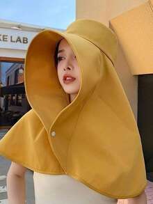 1pc Women's Large Brim Beach Hat With Shawl Covering And Full Sun Protection - Multicolor - View 6