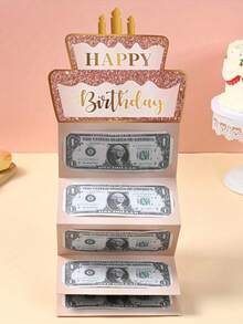 Birthday Card Set, Pink & Gold Banknote Card With Envelope, Folding Card, Happy Birthday, Birthday Celebration Supplies, Unique Creative Cash Holder, Party Gift - Surprise Gift Card - View 4