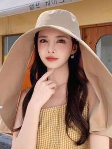 1pc Women's Large Brim Beach Hat With Shawl Covering And Full Sun Protection - Multicolor - View 15