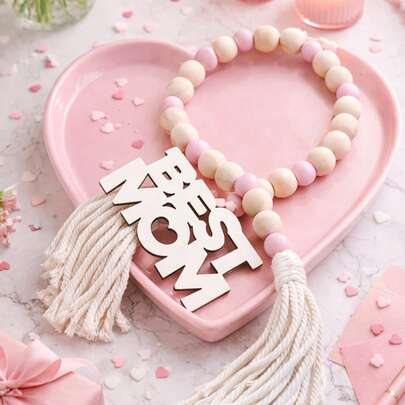 1 pieza Decoración con borlas de cuentas rosas para el Día de la Madre, regalo del Día de la Madre, decoración de escritorio estilo bohemio, decoración del hogar retro, símbolo del amor familiar, decoración del hogar fresca de primavera para la sala de estar, dormitorio, chimenea, decoración conmemorativa significativa, regalo emocional, decoración para fiestas festivas, regalo creativo y cálido