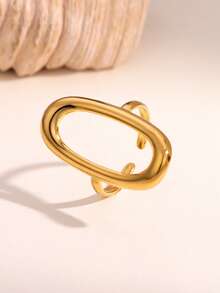 1pc Minimalist Elegant Versatile Geometric Hollow Elliptical Open Ring, Plated Stainless Steel, Suitable For Women's Daily, Party, And Date Wear - Open Ring - View 3