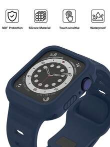 2个装柔软灵活的户外运动硅胶表壳，兼容 Ultra/11/10/9/8/7/6/5/4/SE，40mm/41mm/42mm/44mm/45mm/46mm/49mm，男女通用，防水防震，触感舒适灵敏，佩戴方便，智能手表保护套 - 矽膠錶殼-午夜藍 - 查看 3