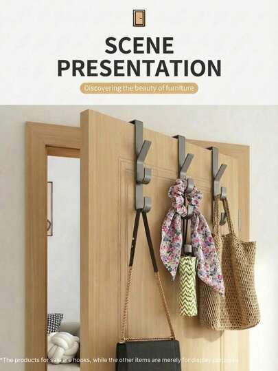 1pc Metal Over-The-Door Coat Rack, Hanging Hooks, Hang On Door Directly Without Drilling, Storage Rack For Clothes, Hats And Bags - Sturdy Metal Garment Hanger, Space-Saving Design For Bedroom, Dorm And Cabinet