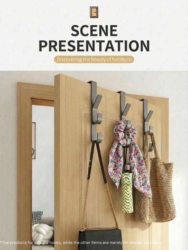 1 pieza Perchero de puerta de metal, ganchos colgantes, se cuelga directamente en la puerta sin taladrar, estante de almacenamiento para ropa, sombreros y bolsos - Perchero de ropa de metal resistente, diseño ahorra espacio para dormitorio, dormitorio y armario