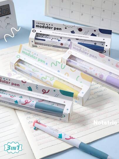 多功能三合一可伸缩凝胶墨水笔，0.5毫米圆珠笔尖，书写流畅，可用于记笔记和高亮标注，学生返校办公必备