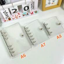 1个极简透明A5/A6计划本封面，6孔可替换内芯活页夹，PVC材质活页笔记本外壳，带按扣，适用于学校、会议、旅行和办公，情人节礼物，返校季礼物 - 彩色 - 查看 3