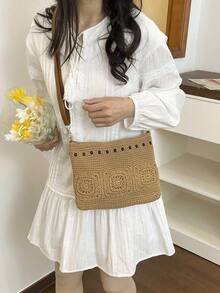 Handmade Woven Bag, New Summer Casual Fashion Women's Shoulder Crossbody Bucket Bag - Khaki - View 2