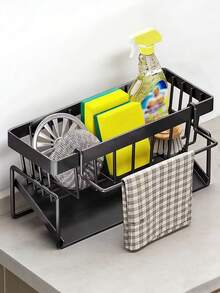 Multi-Functional Carbon Steel Kitchen Storage Rack, Kitchen Sink Faucet Sponge Drain Basket, Kitchen Shelf Sink Rags Draining Rack Detergent Steel Wire Ball Storage Rack, No Installation, Can Store Cleaning Tools, Kitchen Accessories - Multicolor. - View 16