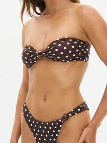 Women's 2 Piece Polka Dots Bikini Sets Halter Triangle Swimsuit Cheeky High Cut Bathing Suits For Summer Beachwear - màu nâu - Xem 4