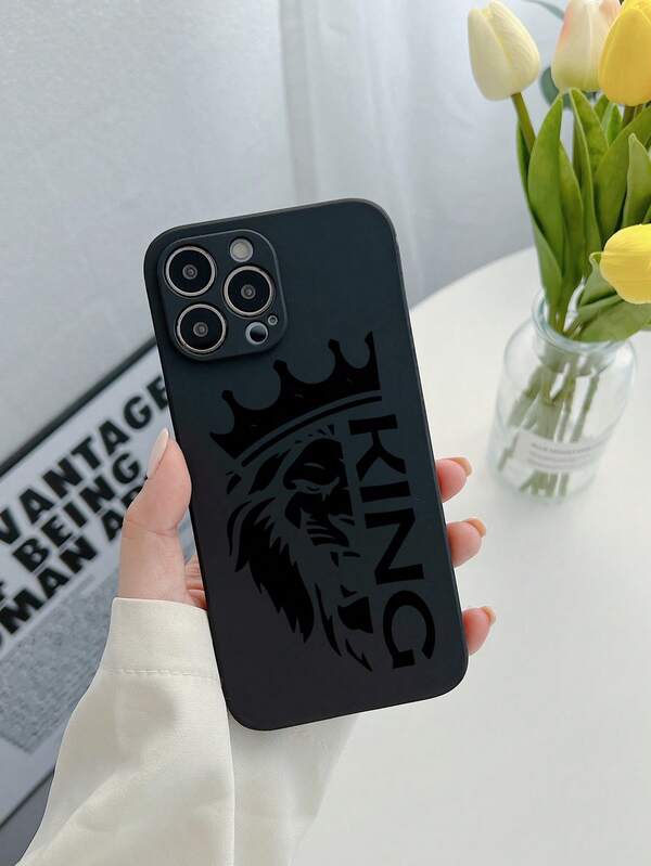 1个品牌字母国王皇冠图案全包覆式亲肤防震手机壳，兼容 11/12/13/14/15/16/17 Pro Max