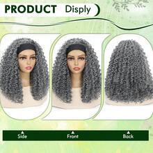 Curly Grey Headband Wigs For Women 16inch Short Salt And Pepper Headband Wig For Women Curly Half Wigs With Headbands Attached Daily Use (Gray#, 16inch) - 灰色 - 查看 2