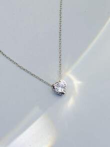 925 Sterling Silver Heart-Shaped Inlaid Pendant Necklace, Handmade Jewelry Gift, Fashion Necklace For Wedding, Valentine's Day - Silver - View 6