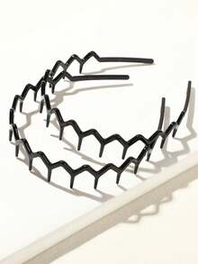 2pcs/3pcs/4pcs Fashion Non-Slip Headbands, Glossy Black And Leopard Print Combination, Stylish Headband With Teeth Wave Design, Home Skincare Headband, Suitable For Daily Face Washing Or Makeup - Multicolor - View 2