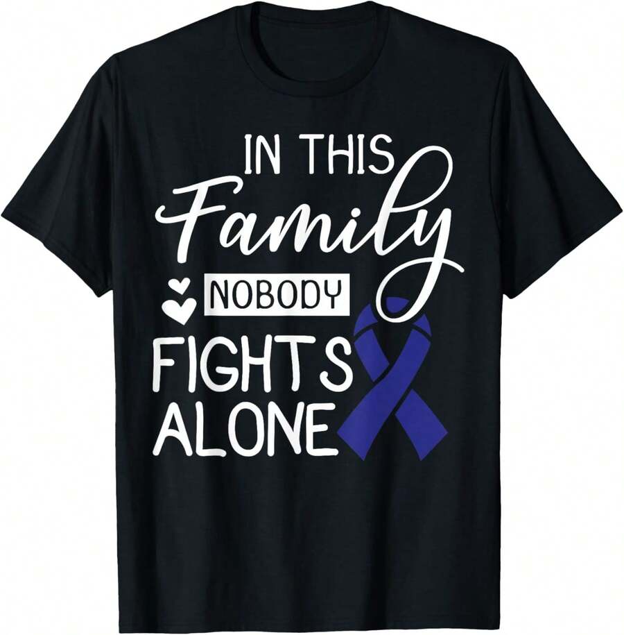 In This Family Nobody Fights Alone Gift Colorectal Cancer T-Shirt - Black - View 1