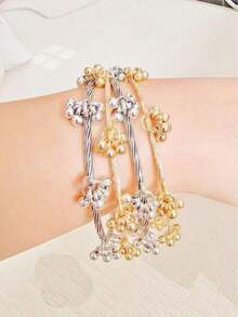 2pcs Women's CCB Beads & Alloy Bells Bracelet, Suitable Daily Wear - Gold - View 7