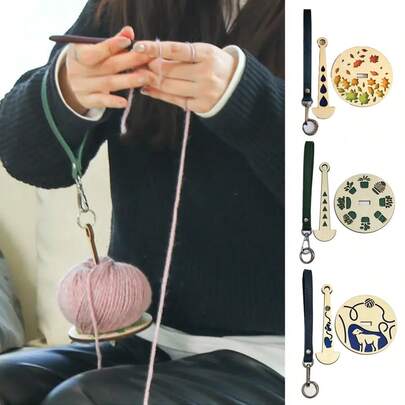 1個 調整可能 ポータブル リストヤーンホルダー 回転式木製コンテナ付き、かぎ針編みのフック及び手工芸品の保管に適しています、クラフター向け