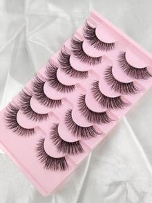 Hinarin 7对D卷翘假睫毛，自然妆效，仿貂毛材质，蓬松柔软，3D猫眼效果，纤细轻盈，适合女性化妆。 - 黑色 - 查看 7