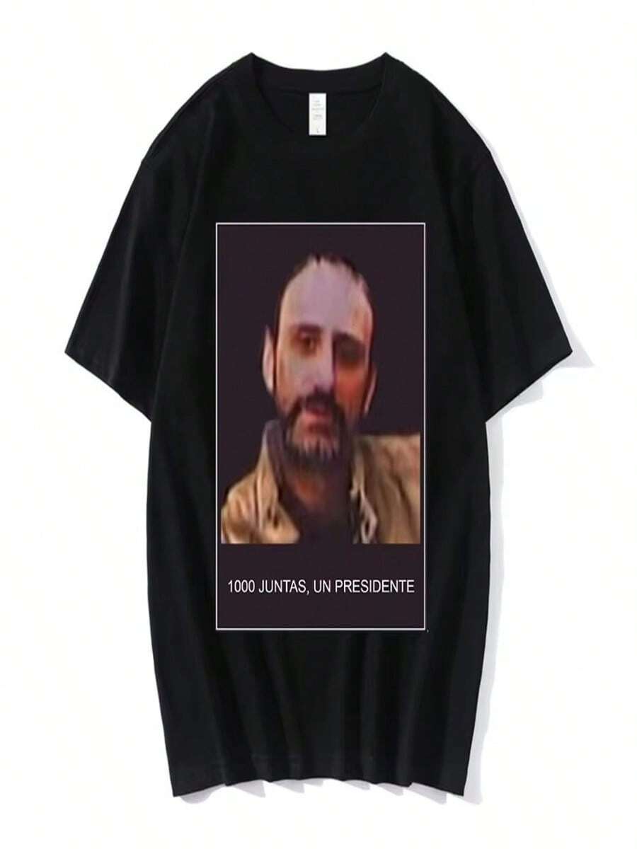 JuanCosts1000BoardsAPresidentGraphicsPrintT-ShirtWomen1 Easter 00_CottonT-ShirtsOversizedMangaT-ShirtStreetwearClothes - 黑色 - 查看 1