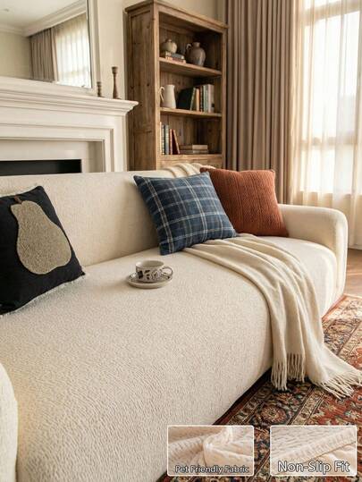 1개 부드러운 플러시 스트레치 소파 커버, 미끄럼 방지 세탁기 사용 가능 소파 슬립커버, 1/2/3/4인용 거실 소파용 두꺼운 탄성 가구 보호대