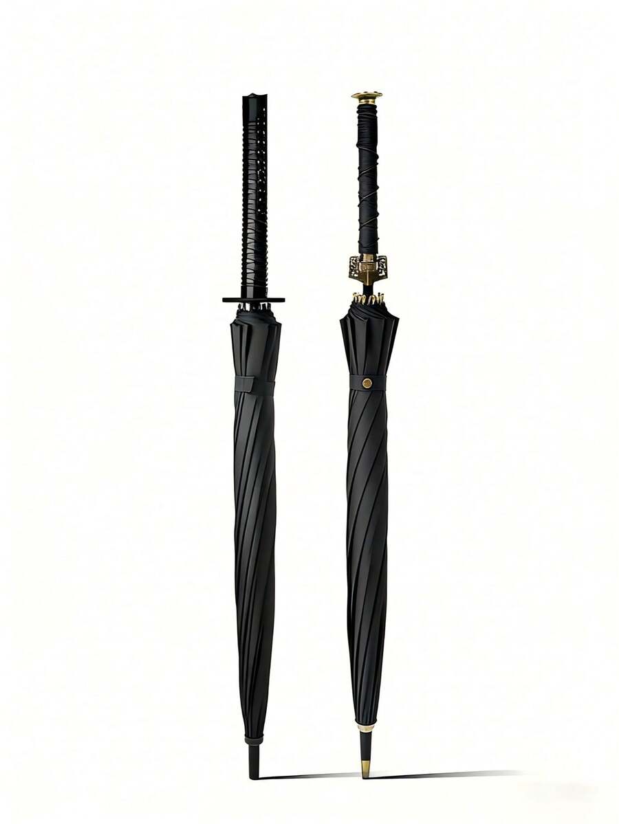 1把武士刀伞 – 武士刀柄雨伞,时尚长柄角色扮演道具及收藏品,耐用防水面料,8/16/24根钢骨,防紫外线,手动/自动开合设计,男女皆宜,动漫迷、街头风爱好者、婚礼礼物、房间装饰、海滩旅行、露营装备、节日必备、复活节礼物,非常适合户外无家具环境及书桌使用。 - 直骨傘 - 查看 1