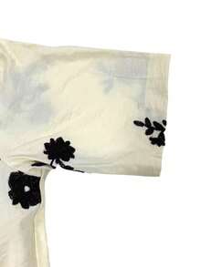 Dam vår/sommar ny färgblocksblus med broderi, texturerat tyg, volangkrage, kortärmad, knäppt, avslappnad, elegant, mångsidig - Aprikos - Visa 11