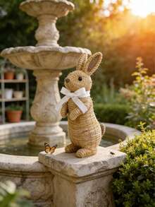 1pc Rattan-Woven Resin Rabbit Figurine, Suitable For Indoor/Outdoor Decoration In Living Room Or Bedroom, Can Be Used As Room Decor, Home Decor Or Birthday Decor - D - View 2
