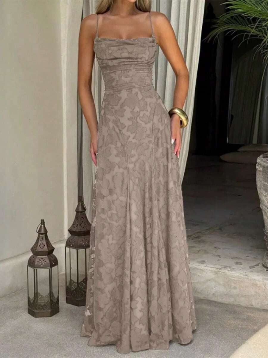 New Fashionable Versatile Spicy Girl Style Burgundy Sexy Slip Dress - 卡其色 - 查看 1