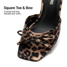 Women Fashion Stiletto Mule Sandals With Bow Mesh Decorative, Open Toe Mesh Breathable Slip-On Summer High Heel Sandals For Daily Party Wedding Wearing - 豹紋 - 查看 6