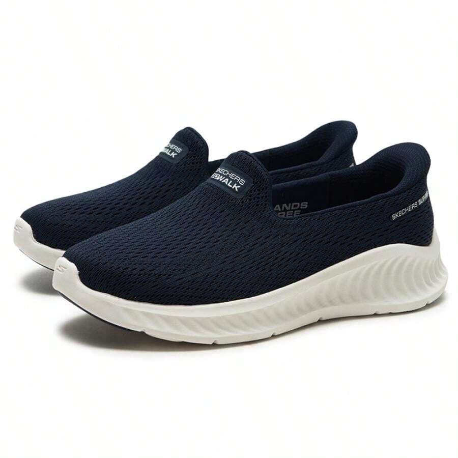 Skechers 女士休闲鞋 GO WALK NOW 女士舒适一脚蹬步行鞋,日常舒适透气休闲鞋,健身运动训练步行鞋 125644-NVW - 海軍藍色/白色 - 查看 1