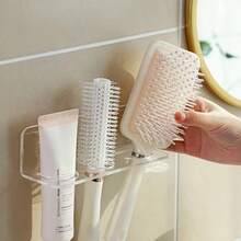 1pc Multifunctional Bathroom Comb Holder Wall Mount Rack, Bathroom Storage Organizer Box - Clear - View 5
