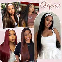 24英寸高密度直发发带假发，女士适用 - 编织假发，带发带，自然高光，半头假发设计，易于佩戴和造型 - 棕色 - 查看 6