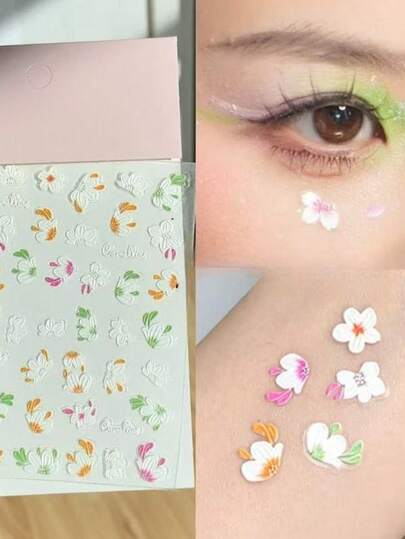 1片3D山茶花贴纸，樱花图案，化妆师专用花卉浮雕贴纸，带背胶，适用于美甲、舞台妆、摄影道具、面部装饰，适合Y2K、Kpop、节日、闪亮妆容等风格。