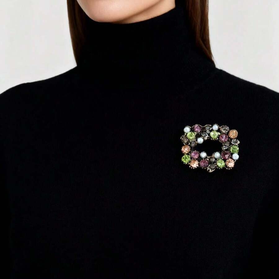 1枚时尚简约方形水钻胸针，百搭日常服饰及包包配饰 - 彩色 - 查看 1