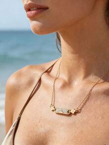 1件装奢华小众四叶花锁骨链，高端闪耀锆石项链，时尚设计，百搭钛钢项链，女士适用 - 項鍊 - 查看 8