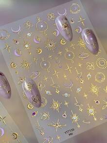 1片装 5D 金色太阳、星星、月亮、蝴蝶 高品质新款金属美甲贴纸 美甲装饰 - 彩色 - 查看 2