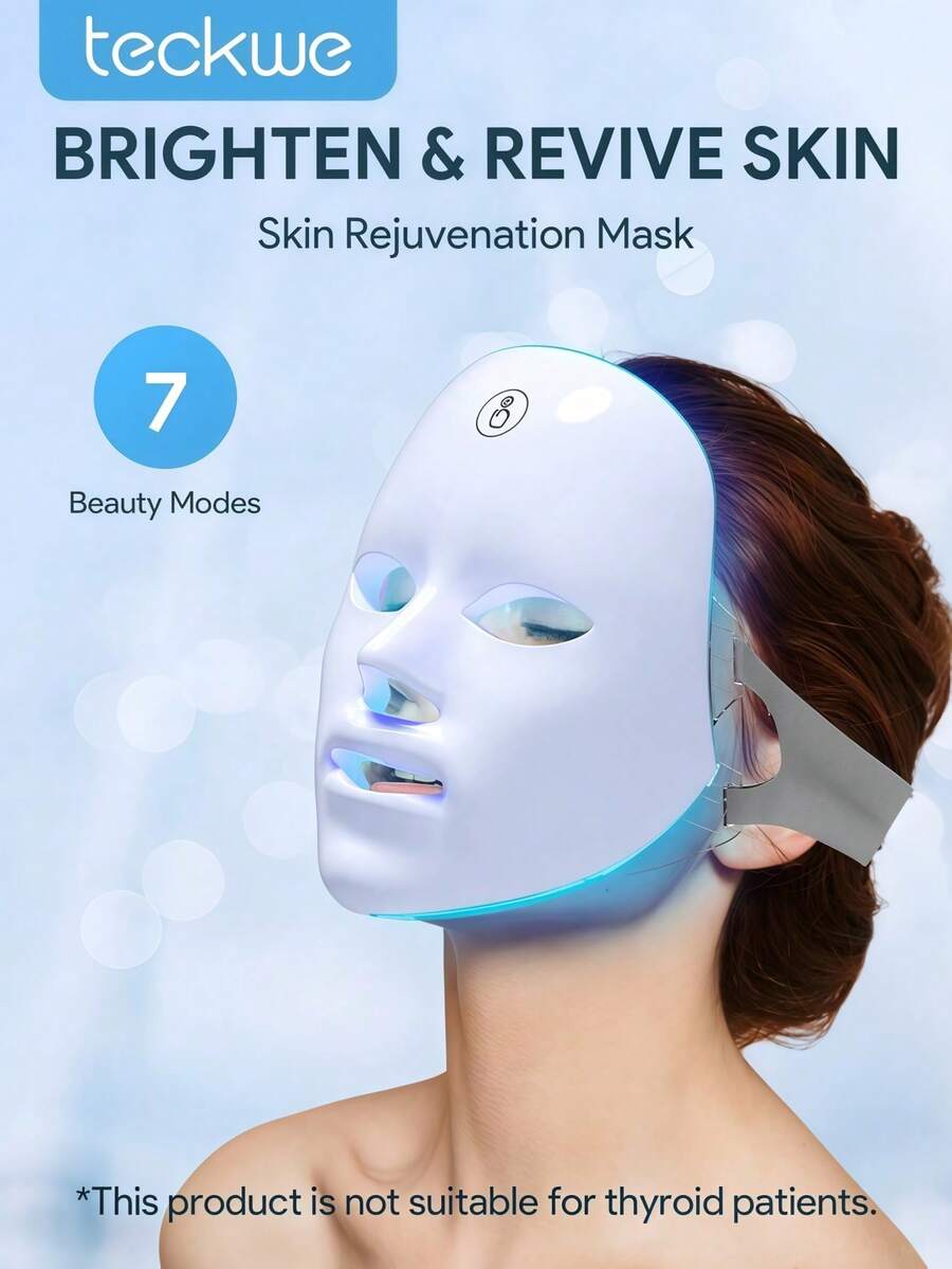 LED Face Mask,7 Color LED Face Mask Light,Cordless LED Facial Mask Skin Care Mask,Facial Beauty Instrument Skin Care Tool Facial Skin Care Mask For Both Beauty Salons And Home Use Valentine's Day And Birthday Gift - White - View 1